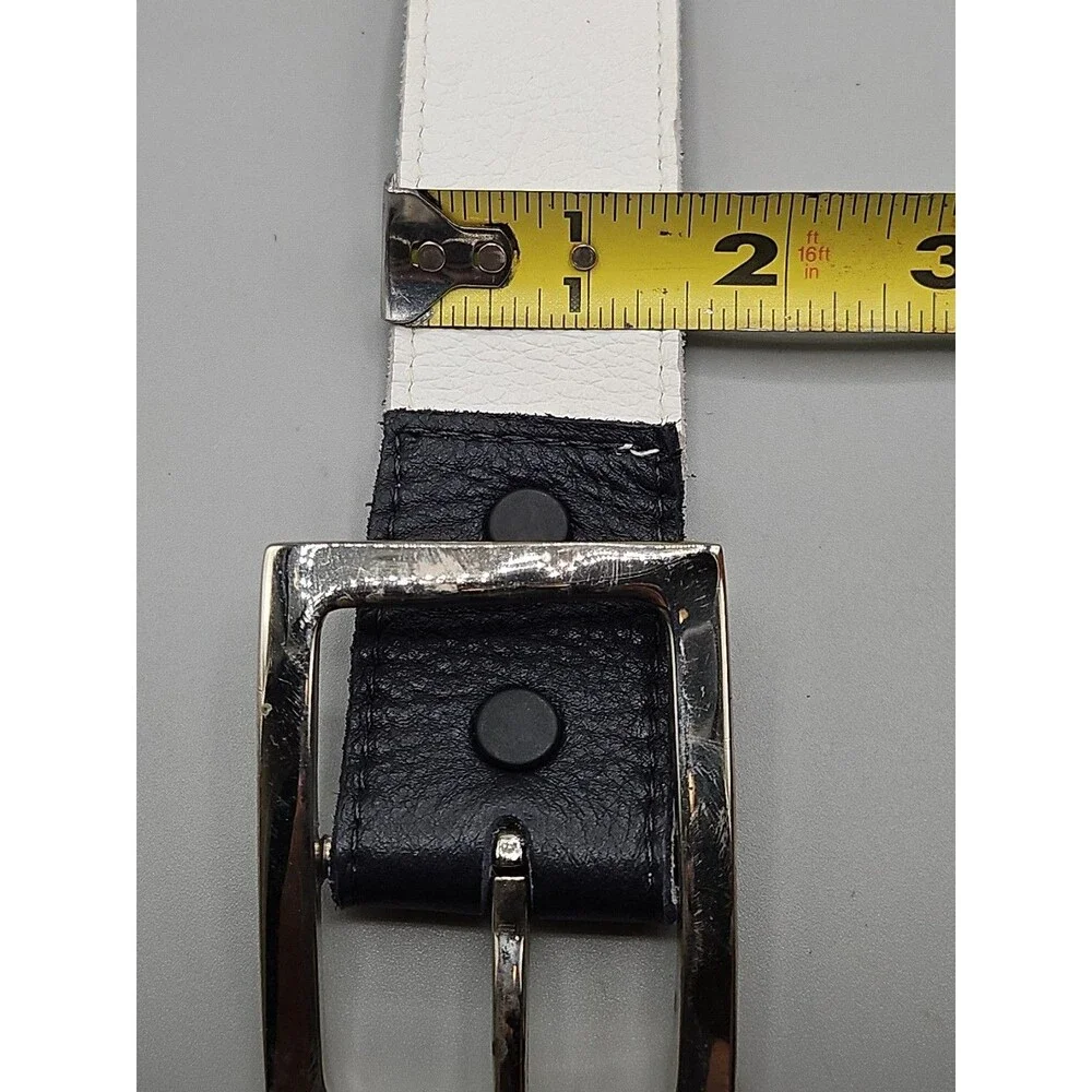 Crescent Reversible Black White Soft Leather Belt Size 35 Hand Made In USA 1.5